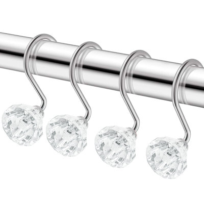12 Piece Set - Crystal Clear Accent Shower Curtain Hooks Rings Rustproof