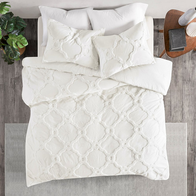 Édredon 3 pièces double / grand - Chenille de coton géométrique, literie classique géométrique,