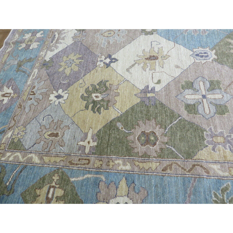 Tapis unique bleu / gris / mauve de 9 pi x 11 pi 2 po