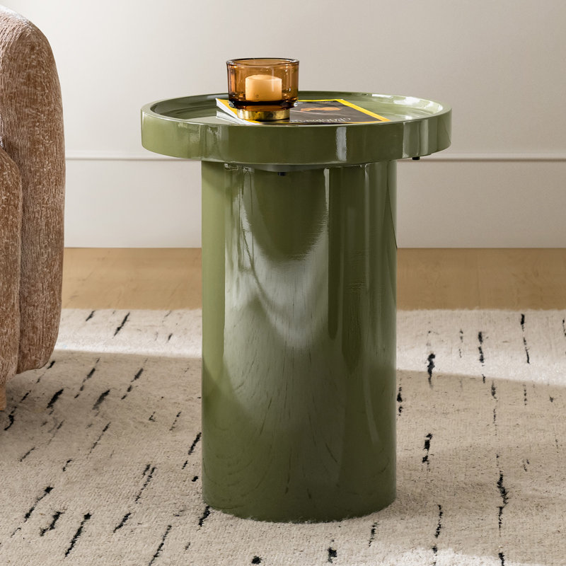 Musae Modern Round Fully Assembled End Table with Enamel Finish, Olive