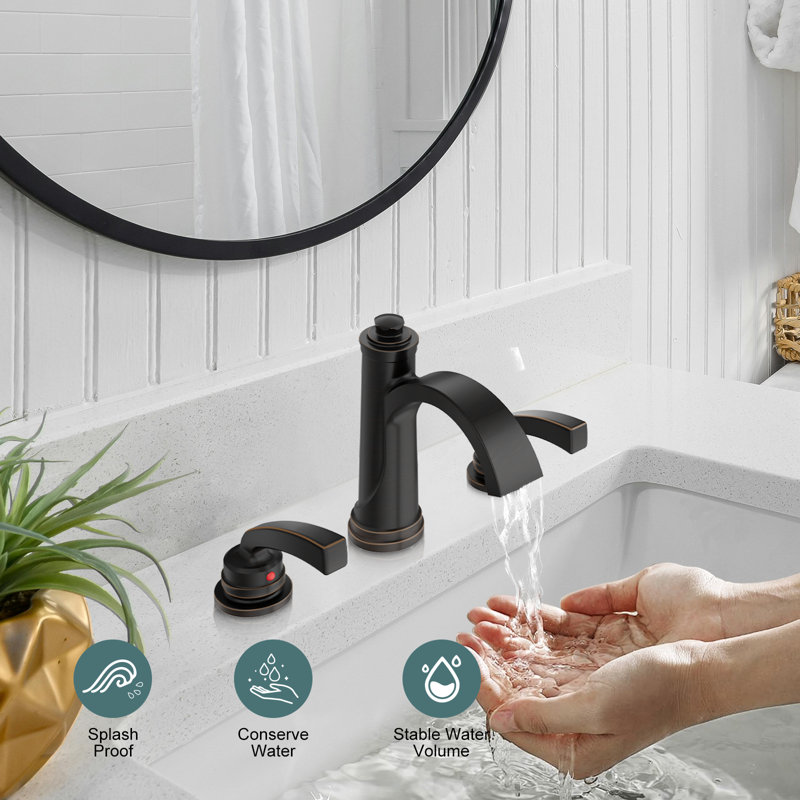 8 In. Waterfall Widespread 2-Handle Bathroom Faucet With Pop-Up Drain Assembly In Oil Rubbed Bronze, Oil Rubbed Bronze