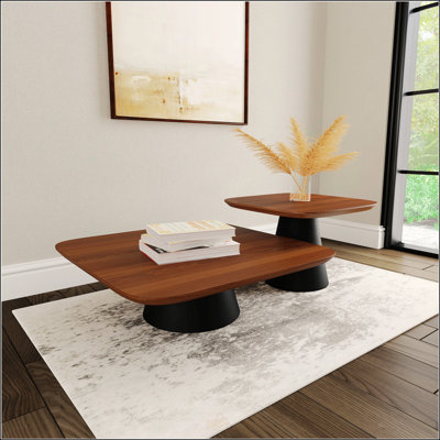 Duncan Walnut And Black 2-Piece Coffee Table Set, Perfect For Modern Living With Versatile Storage And Elegant Design.