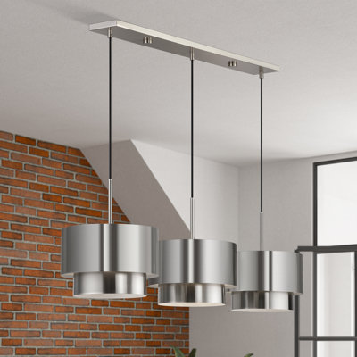 Très grand lustre linéaire en nickel brossé 3 lumières Ordaz