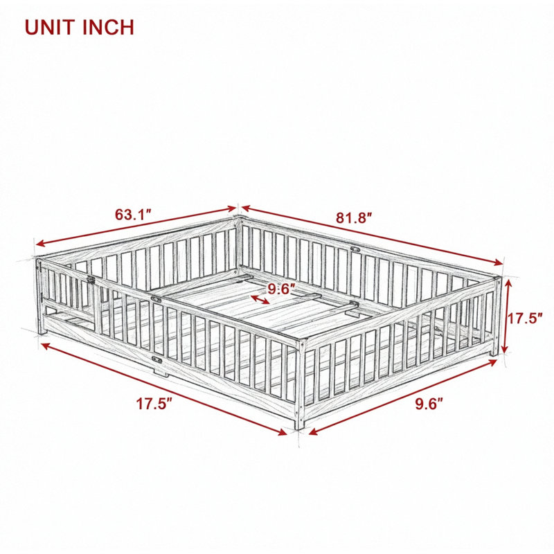 Grand lit au sol avec garde-corps de sécurité et porte pivotante pour pièces compactes