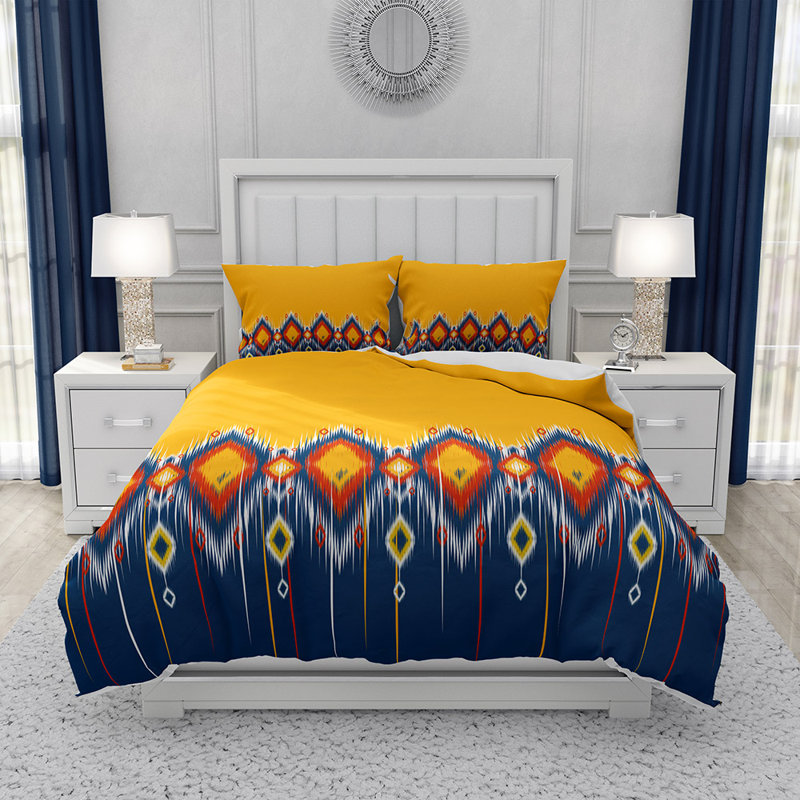  Ensemble de housse de couette en microfibre jaune et bleu 3 pièces, Housse de couette très grand + 2 taies décorativ
