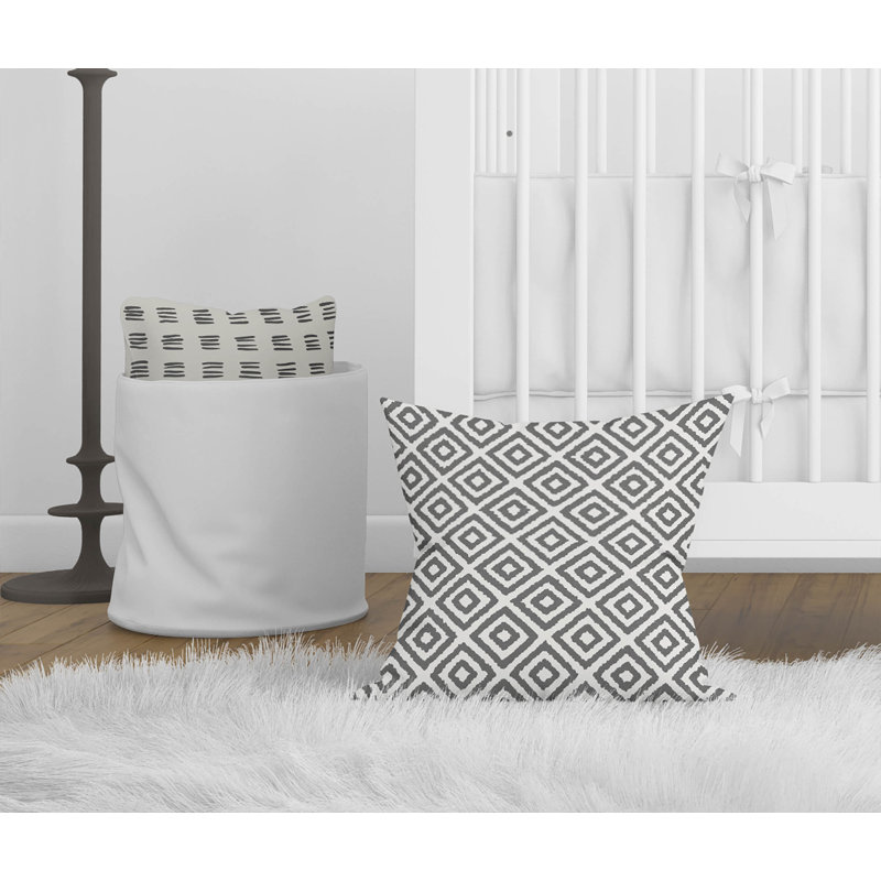Coussin Ikat, H 16 po x l 16 po, Ivoire / ikat gris anthracite