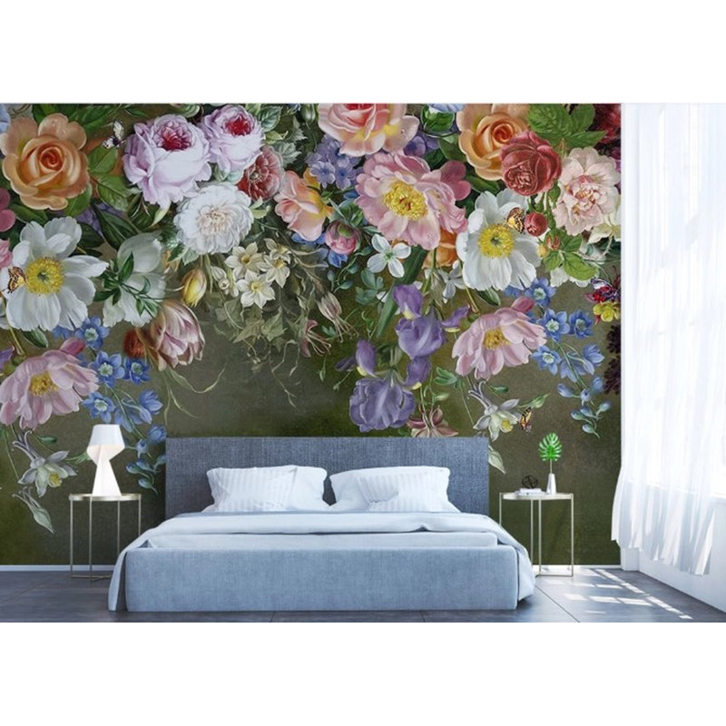 Papier peint amovible fleurs colorées, L 9 po x l 15 po