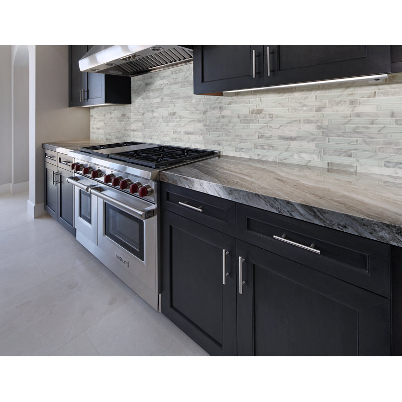 Dravyn Frosted Stravine Interlocking 11 in. x 12 in. Glass Stone Blend Mosaic Wall Tile