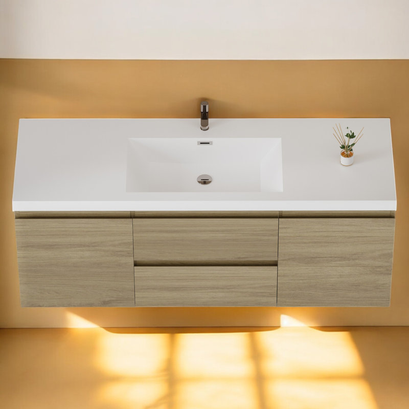 Meuble-lavabo mural simple 59 po avec plateau en résine Stone Carol-Ann, Gris cendre