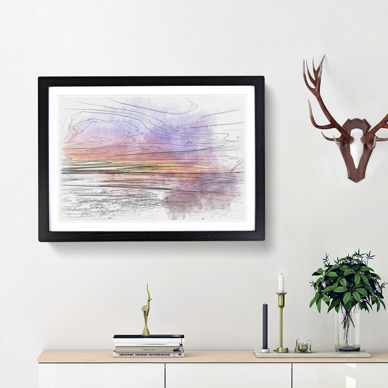 Sydney Beach Sketch - Picture Frame Graphic Art Print, 40cm H x 60cm W x 2cm D, Black Framed