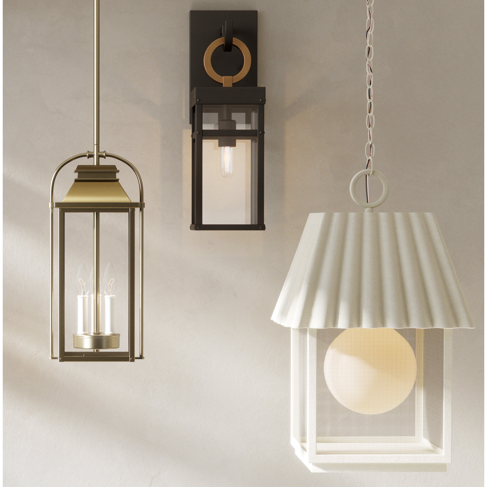 Newson Outdoor Hanging Lantern, Painted Distressed Brass