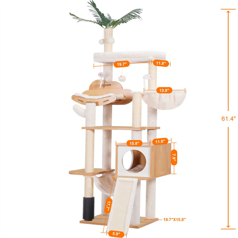 61.42'' H Cat Tree, Beige/Natural