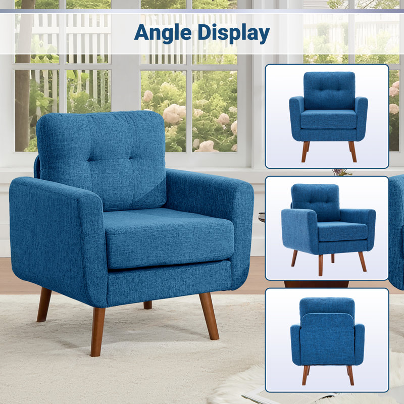 Fauteuil d'appoint Jadier 28,7 po Mid-Century, Lin bleu
