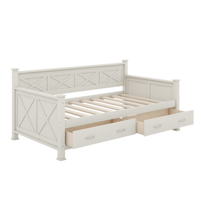 Daybed With 2 Large Drawers, Cream White