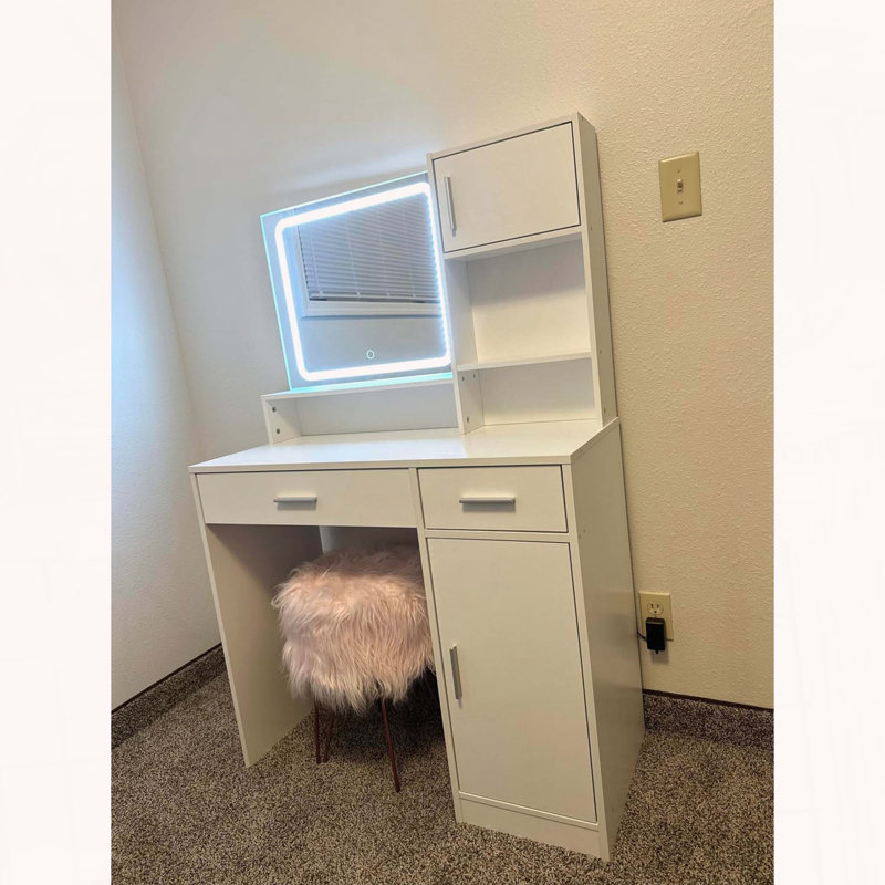 Bureau de coiffeuse avec miroir à bande lumineuse DEL et grand tiroir