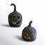 SET OF TWO BLACK CLAY JACK-O-LANTERNS