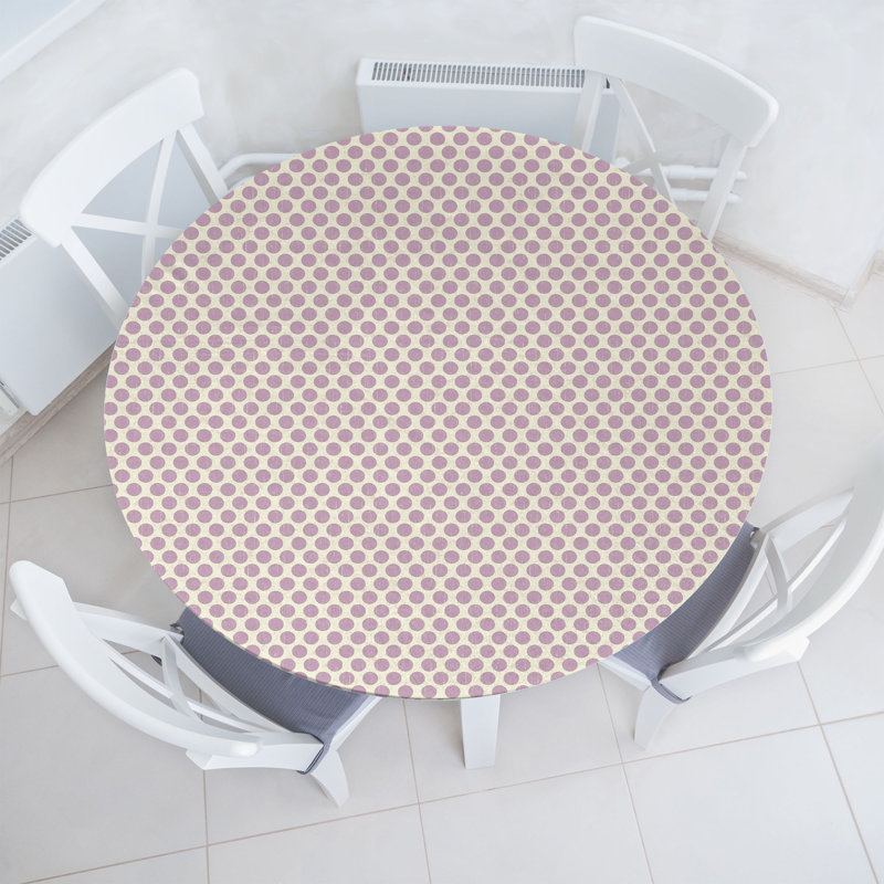 Ambesonne Geometrical Fitted Round Tablecloth Lilac and White, 64.17" Round