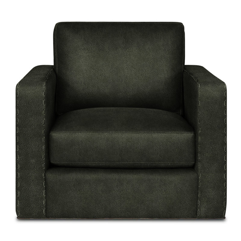 Magdalena Leather Swivel Armchair, Midnight Longhorn Genuine Leather, Stainless Steel