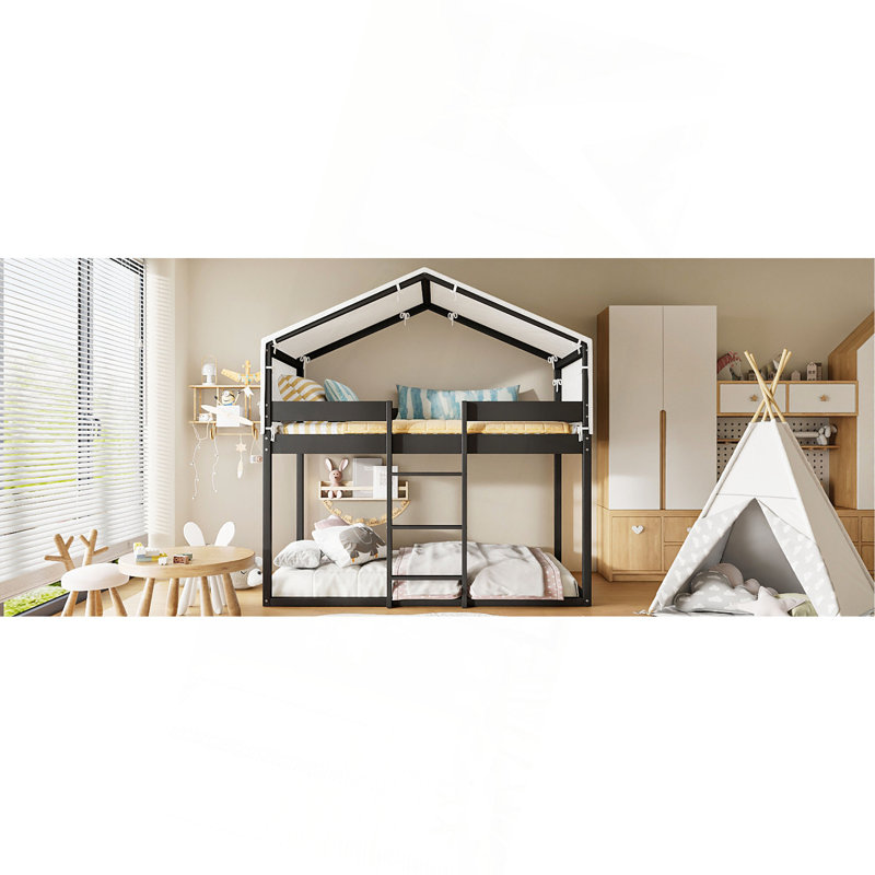 Lit simple superposé en bois avec tente, Espresso