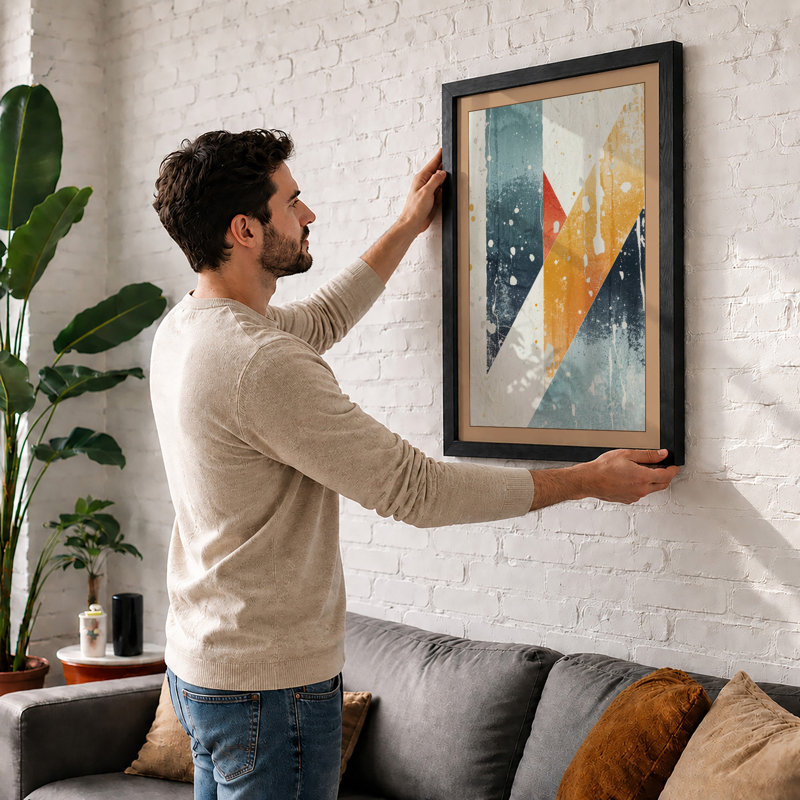 Chevron Forward Geometric - Framed Print, A1 - 84.1 x 59.4 cm, Walnut