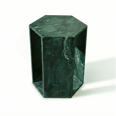 Luxury Green Natural Marble Side Table, 16cm Side Length Hexagonal End Table with Polished Finish, Diamond Green Stone Plinth & Modern Nightstand for Living Room (40cm x 32cm)
