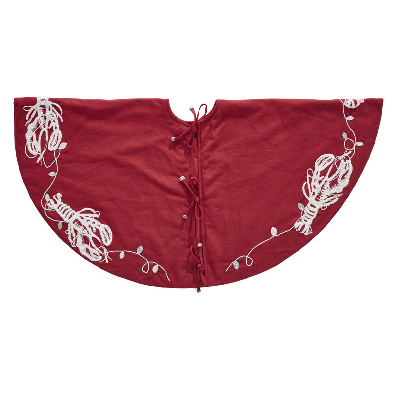 Handmade Christmas Tree Skirt - Lobsters on Red Cotton - 60"