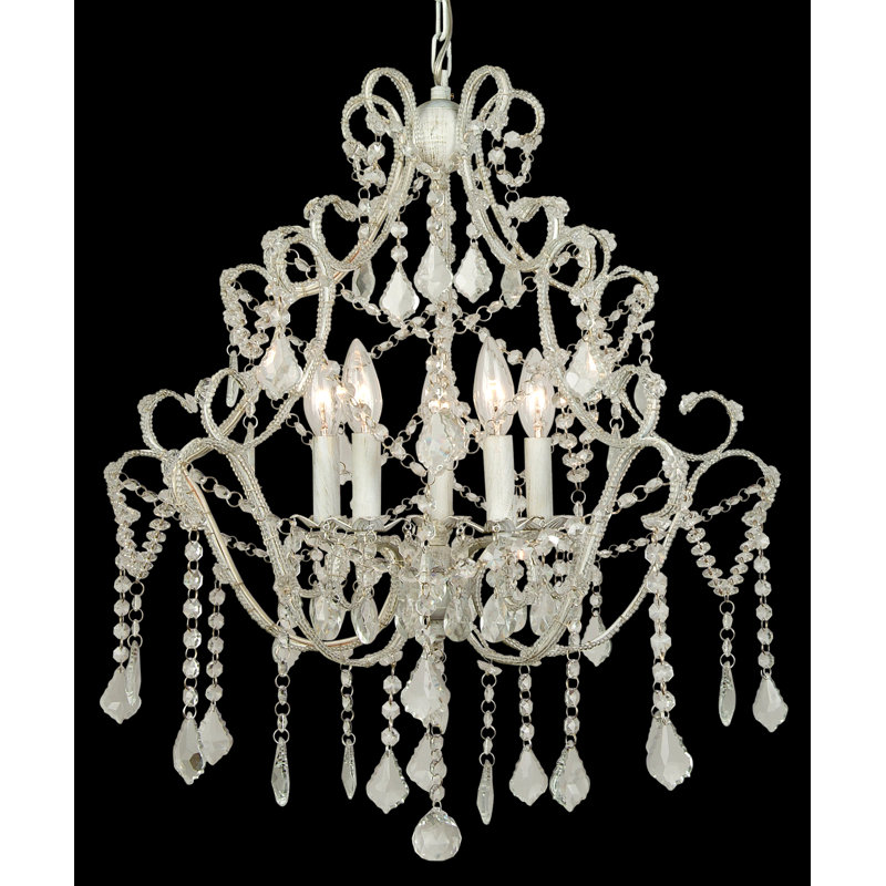 Lustre en cristal blanc traditionnel 5 lumières, Blanc / Clair