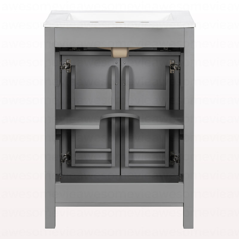 Meuble-lavabo moderne de 48 pouces avec lavabo en céramique, portes à fermeture en douceur, tiroir rabattable, tablettes de porte à double couche, solution de rangement élégante