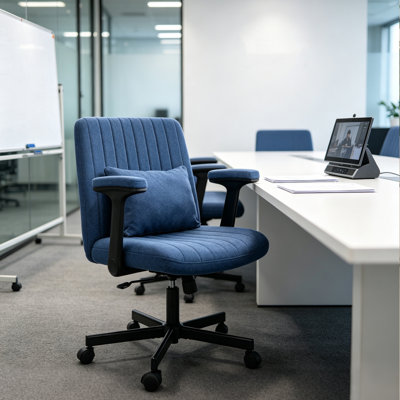 Fauteuil de bureau pivotant moderne Altay en velours avec accoudoirs croisés pliables, coussin lombaire et hauteur réglable pour bureau à domicile ou coiffeuse.