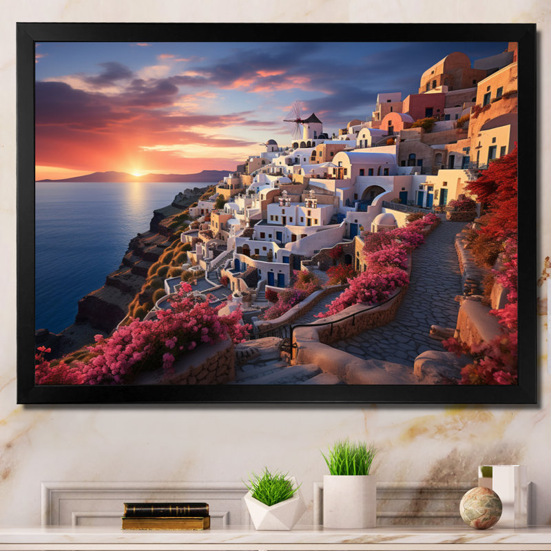 " Greece Oia Splendour V ", H 16 po x l 32 po, Cadre simple noir