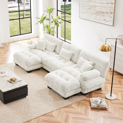 Luxury Modular Sectional Sofa Couch - Oversized U Shaped Cloud Couch For Living Room,Deep Seat Sofa Couch With 2 Ottomans ,Chenille White