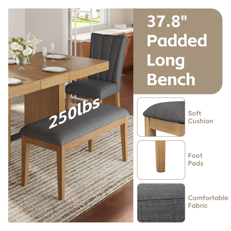 Ensemble de table de salle à manger extensible en bois d'hévéa brun / gris Cet ensemble de table de salle à manger pour 6 personnes comprend une cuisine extensible