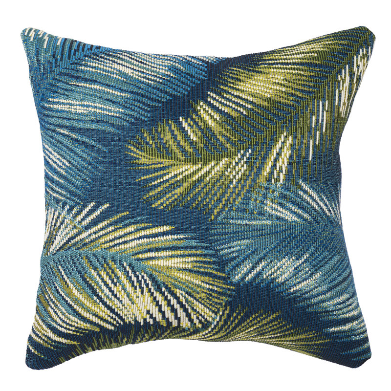 Marina Palm Border Indoor/Outdoor Floral Square Throw Cushion, Navy