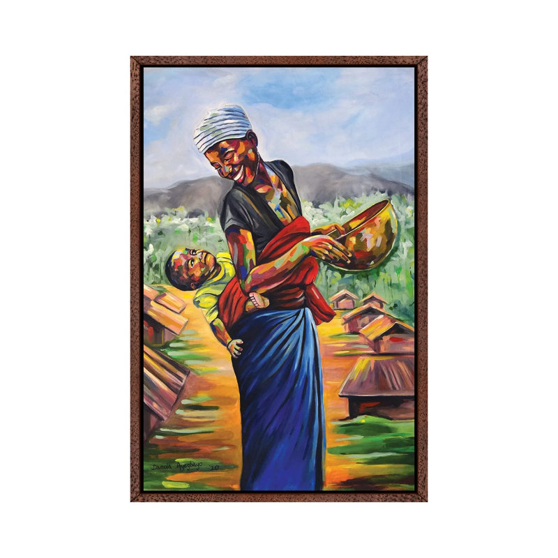 Cradle by Damola Ayegbayo - Print on Canvas, 66.04 cm H x 45.72 cm W, Classic Brown Wood Framed