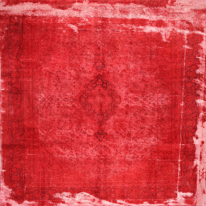 Tapis traditionnel rouge / blanc Alep, Carré 6 pi