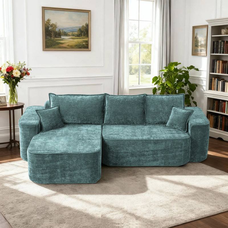 Canapé modulaire en forme de L avec méridienne Boneless, Chenille verte