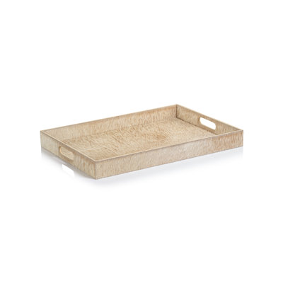 Rutbeek Tan Hair-On-Hide Leather Serving Tray, 14" x 20" x 2"