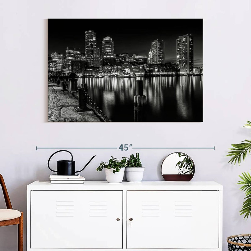 Sir Pier Boston Fan Pier Park la nuit, H 34 po x l 51 po