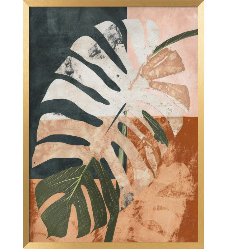 "Into the jungle", art mural texturé encadré, Or, H 14 po x l 10 po