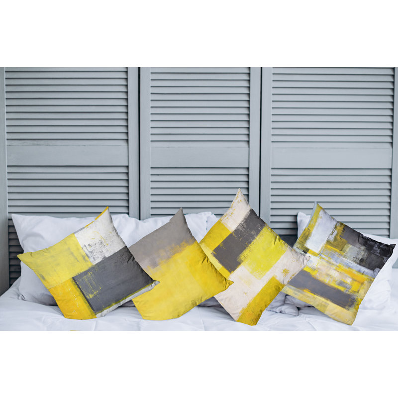 Reversible Pillow Cover, 16" H x 16" W, Yellow / Grey