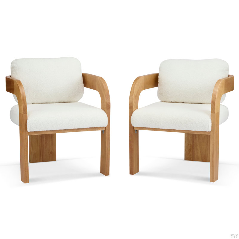 2-Pack Dining Chairs With Pillow Back, White Fabric, Natural