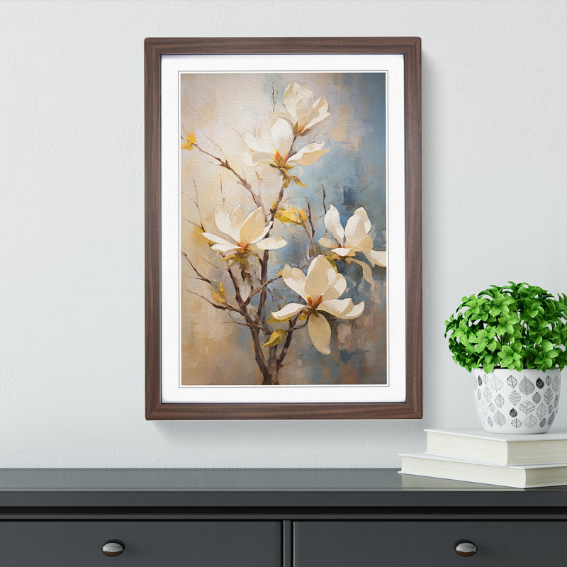 Magnolia Flower Impressionism - Framed Print, Walnut Framed, 64cm H x 46cm W x 2cm D