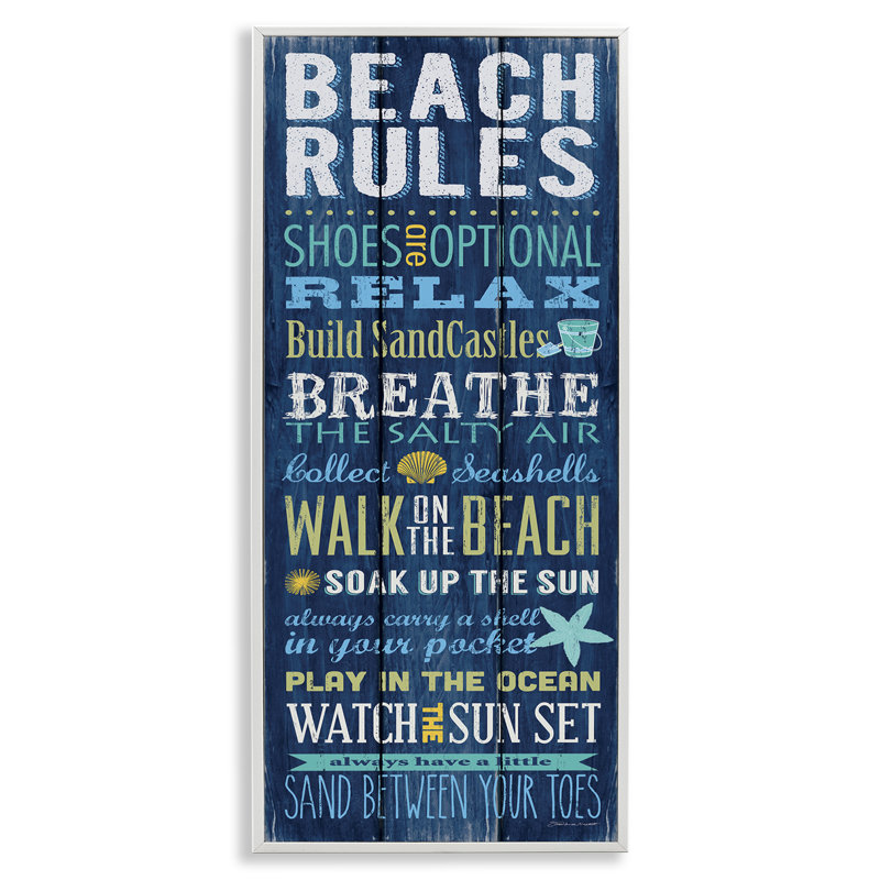 «Beach Rules Relax Relax Giclee» par Stephanie Workman Marrott, Estampe numérique encadrée blanc bord de mer