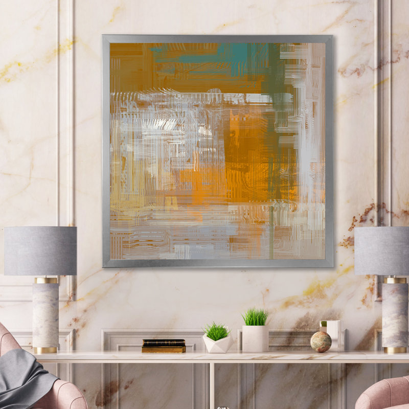 «Yellow and Gray Grunge Frozen Art», reproduction d'art sur toile encadrée, H 16 po x l 16 po x P 1 po, Cadre photo argenté