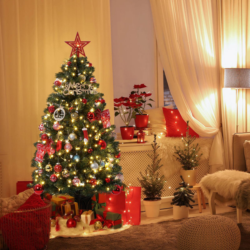 Arbre de Noël artificiel 4,5 pi avec 4,5 lumières à DEL et fibres artificielles 4,5 pi