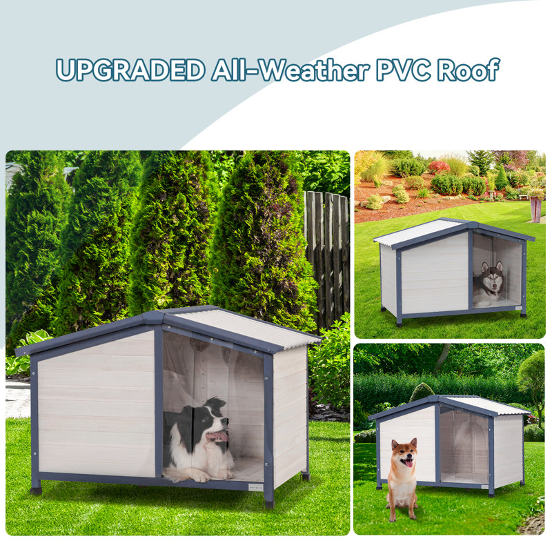 Grande niche pour chien, L 46,5 po x l 31,7 po x H 32,5 po, toit en PVC pour petits chiens de taille moyenne, maisonnette durable pour un nettoyage facile