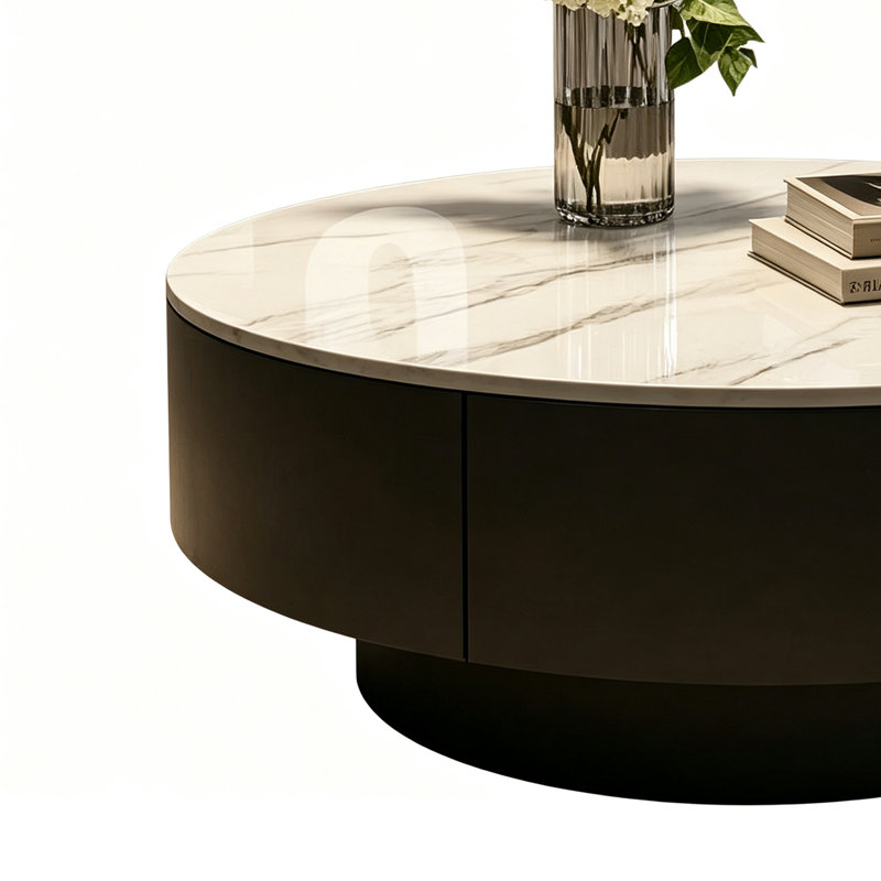 Table basse de luxe à l'italienne, Blanc / plateau gris / base noire, Marbre