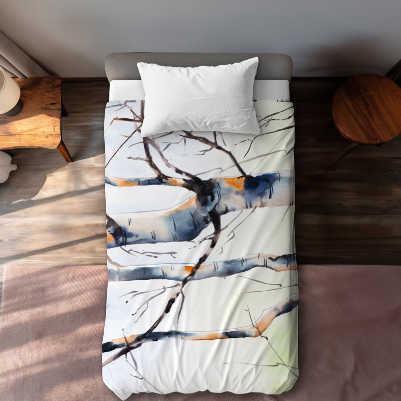 Three Small Birch Trees Blue Duvet Cover | Home Decor, Twin Extra Long Duvet Cover
