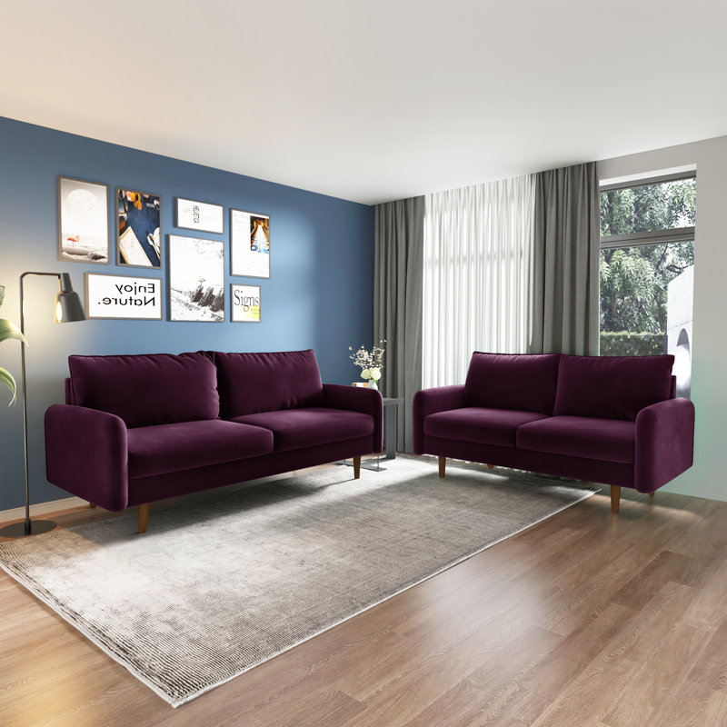 Anacapa 58" Velvet Round Arm Sofa Loveseat, Eggplant Velvet
