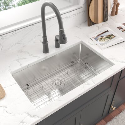 33'' L x 19"" W Undermount Single Bowl Stainless Steel Kitchen Sink with Sink Grid and Basket Strainer -  Sarlai, SU3319R